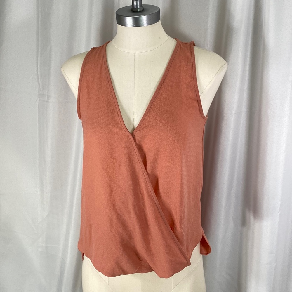 Rose & Olive Rust Orange Sleeveless Surplice Blouse